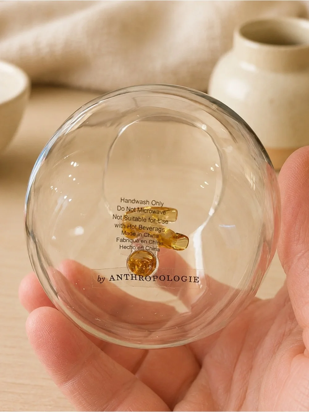 Anthropologie Stemless Wine Glass 3D Moon Handblown Glass Ltd Ed Halloween NIB